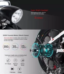 Samebike Elektrische Vouwfiet - Shimano 7 Speed Derailleur - 48V/ 10Ah Lithium Batterij - Aluminium -sportief/modern - 35km/u - Wit -Volare Verkoop 1030x1200