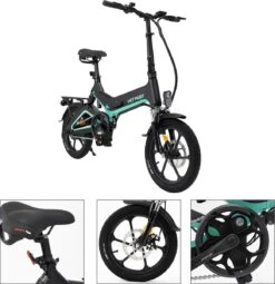 Merkloos Hitway 14F005 Elektrische Fiets E-bike | Opvouwbaar | 250W Motor | 7.5Ah | 16" | Zwart / Groen -Volare Verkoop 1164x1200