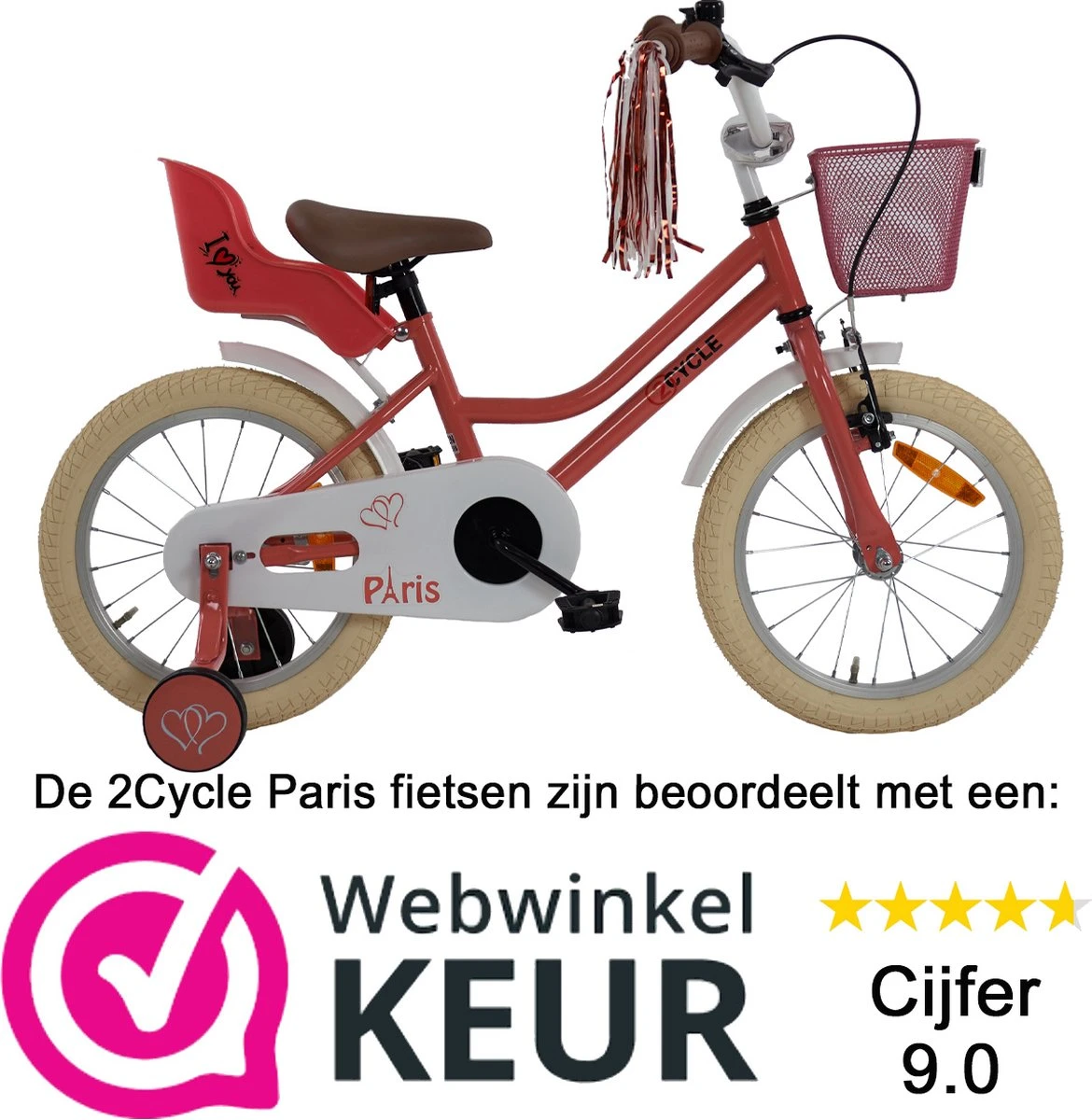 2Cycle Paris Meisjesfiets - 16 Inch - Roze-Wit - Met Poppenzitje - Meisjesfiets 2 2Cycle Paris Meisjesfiets - 16 Inch - Roze-Wit - Met Poppenzitje - Meisjesfiets - Afbeelding 2