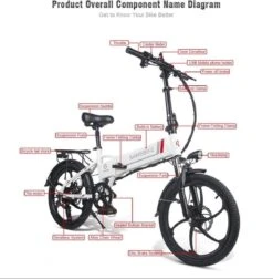 Samebike Elektrische Vouwfiet - Shimano 7 Speed Derailleur - 48V/ 10Ah Lithium Batterij - Aluminium -sportief/modern - 35km/u - Wit -Volare Verkoop 1174x1200