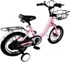 Kinderfiets -14 Inch Kinderfiets -vanaf 3-5 Jaar Jongens En Meisjes Fietsen -Terugtrap -Rem -Stabilisatoren（2 Zijwieltjes)-Mandje - Achterbank-de Bel-Roze -Volare Verkoop 1200x1048