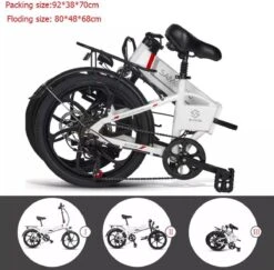 Samebike Elektrische Vouwfiet - Shimano 7 Speed Derailleur - 48V/ 10Ah Lithium Batterij - Aluminium -sportief/modern - 35km/u - Wit -Volare Verkoop 1200x1180