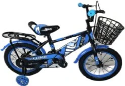 Kinderfiets - 14 Inch Kinderfiets -vanaf 3-5 Jaar Jongens En Meisjes Fietsen - Terugtrap -Rem -Stabilisatoren（2 Zijwieltjes）- Mandje - Achterbank - Blauw -Volare Verkoop 1200x820
