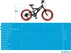 Amigo Fun Ride - Mountainbike 20 Inch - Voor Jongens En Meisjes - Met 7 Versnellingen - Zwart/Rood -Volare Verkoop 1200x899 5