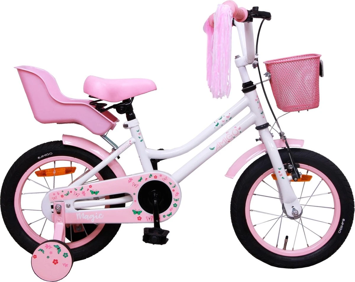 Amigo Magic Meisjesfiets - Kinderfiets 14 Inch - Wit 1 Amigo Magic Meisjesfiets - Kinderfiets 14 Inch - Wit