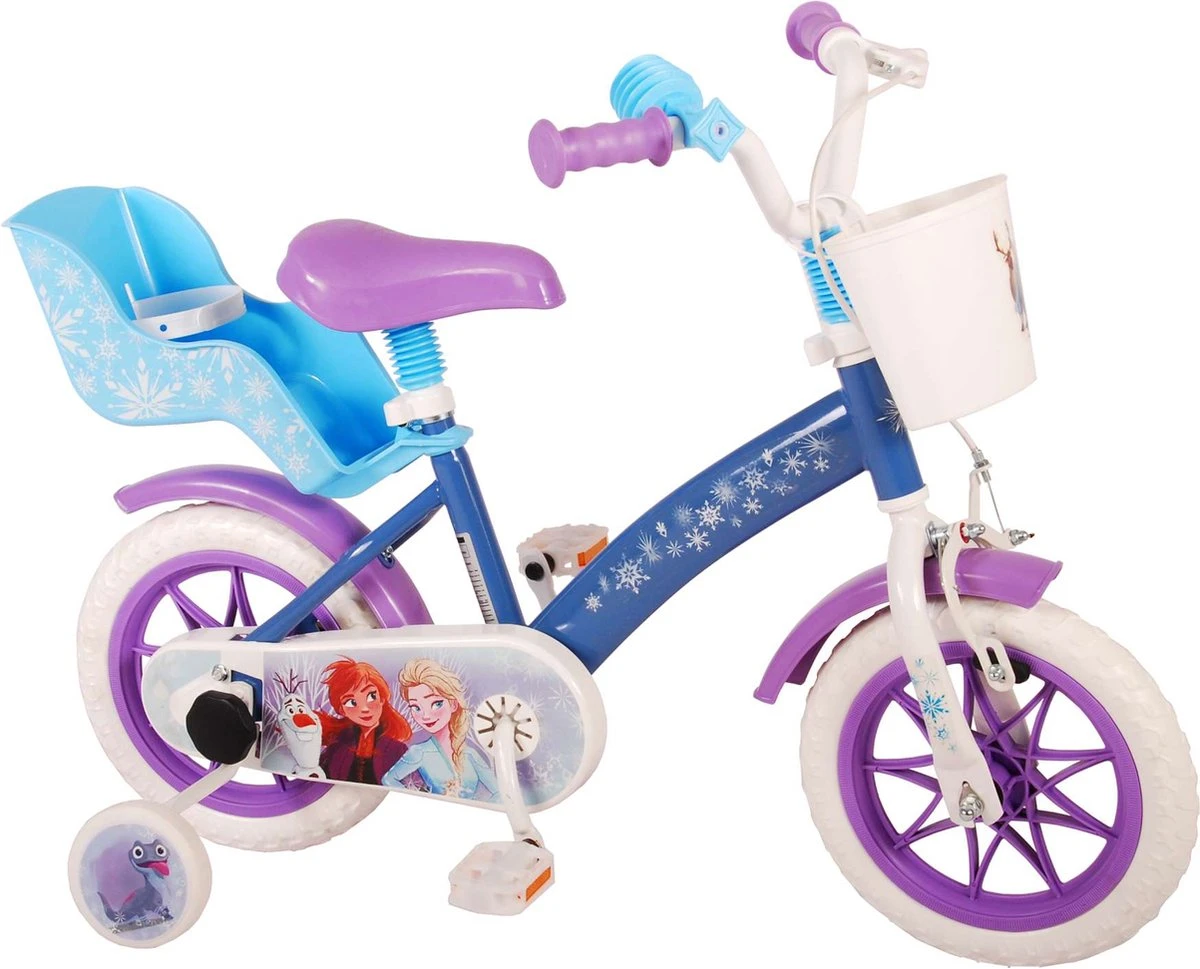 Volare Disney Frozen Kinderfiets - Meiden - 12 Inch - Blauw Paars - Doortrapsysteem 1 Volare Disney Frozen Kinderfiets - Meiden - 12 Inch - Blauw Paars - Doortrapsysteem