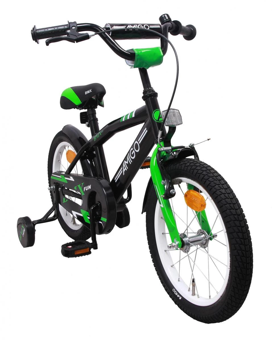 Amigo BMX Fun Jongensfiets - Kinderfiets 16 Inch - Zwart/Groen 2 Amigo BMX Fun Jongensfiets - Kinderfiets 16 Inch - Zwart/Groen - Afbeelding 2
